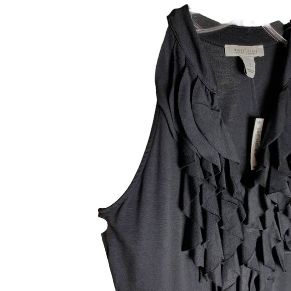 White House Black Market Top Women S Black Ruffle V-Neck Sleeveless Pullover NWT - Picture 4 of 7